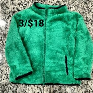 LIGHTNING BUG toddler 4T plush fuzzy zip up sweater jacket green blue